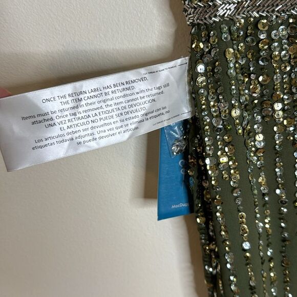Mac Duggal SEQUINED HIGH NECK SLEEVELESS COLUMN GOWN in olive size 2 - Picture 15 of 16